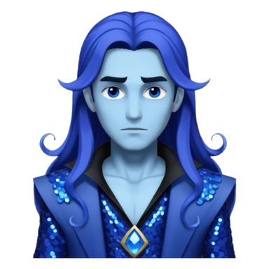 Hades from Lore Olympus with long indigo hair, indigo sequin outfit sticker