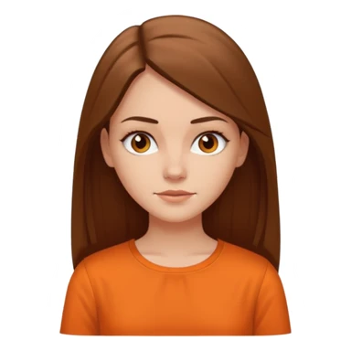 white girl with long straight hair and orange blouse not smiling sticker