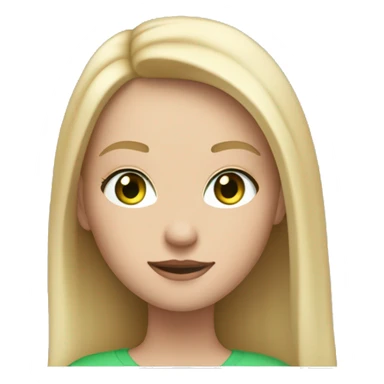 white girl with blonde straight hair past her shoulders and green eyes, and apple laptop in front of her sticker