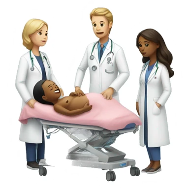 a woman gives birth and doctors stand nearby sticker
