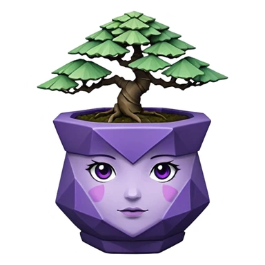  Earthenware small short squat cascading black green-violet bonsai pot plant purple hair-leaf pine tree with triangular angular polygonal faceted asymmetrical originally shaped pot sticker