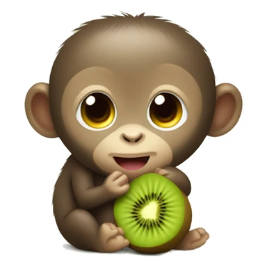 A cute monkey hugging an alive kiwi fruit sticker