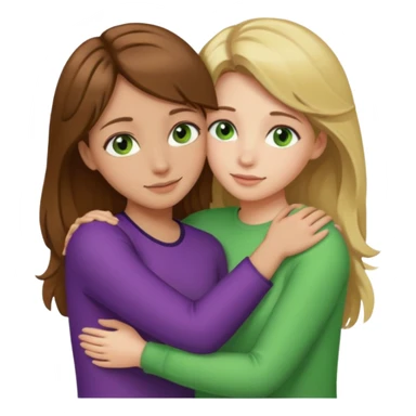 Maman : cheveux marrons, yeux marrons peau blanche fille cheveux blond yeux verts peau blanche qui se font un câlin  sticker