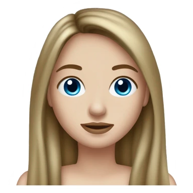Brunette white girl with long hair and curtain bangs, dark grey blue eyes and freckles an a female portrait emoji sticker