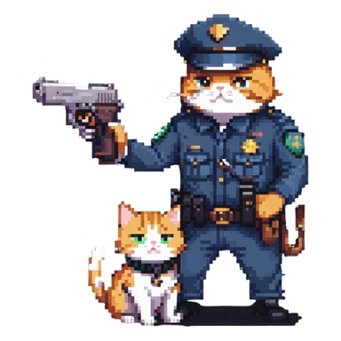 a cop and a cat with a gun, both in a playful pose sticker