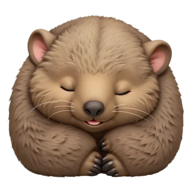 Meme-Worthy Cute Sleeping Wombat Portrait Emoji, Head resting peacefully with a contented smile, showcasing a robust, sturdy build and a luxuriously soft shaggy brown fur, eyes shut in a serene, restful nap, Simplified yet hilariously adorable features, highly detailed, glowing with a soft, drowsy light, high shine, relaxed and utterly lovable, stylized with an air of playful laziness, bright and heartwarming, soft glowing outline, capturing the essence of a comically sleepy wombat, so meme‐worthy it feels like it could instantly become the next viral sensation of adorable slumber! sticker
