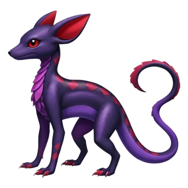 Gothic Black red purple Scaley Exotic Salandit-Umbreon-Suicune-Fakémon-hybrid-creature (full body), 4 legs sticker