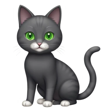 full body gorgeous solid dark grey cat with green eyes, white paws and white whiskers playing sticker