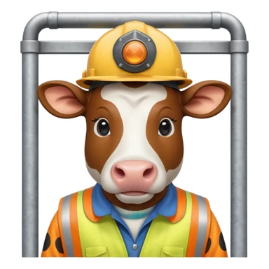 cow with a hard hat inside a toll booth sticker