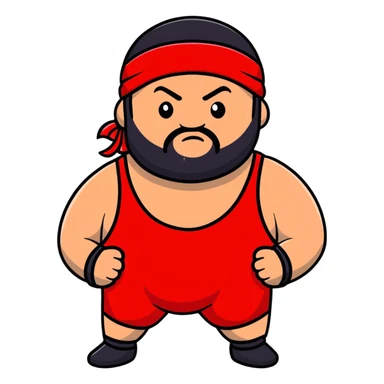 White skin fat guy with black durag and black beard in a red and black wrestling singlet sticker