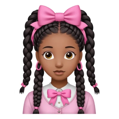 a cute black girl with long goddess braids and a cute pink bow on her head  sticker