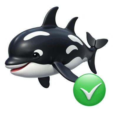 3d Cartoon orca with a green tick next to it sticker