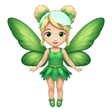 fairy with bun blonde hair, green wings, happy, chibi full body sticker
