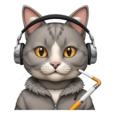 cat in headphones with a cigarette in his hand  sticker
