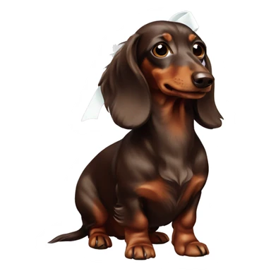 a chocolate long-haired dachshund with white bows sticker
