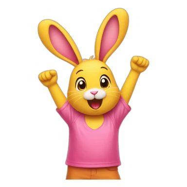 pink rabbit in yellow teeshirt arms up sticker