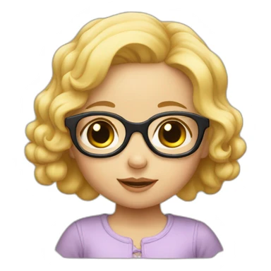 a baby in the arms of a girl with blond hair and glasses sticker