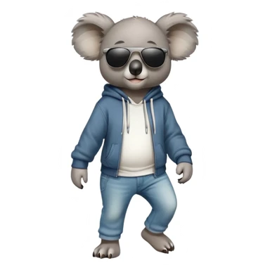 anthropomorphised koala full body wearing a hoodie and jeans dark sunglasses walking different pose sticker