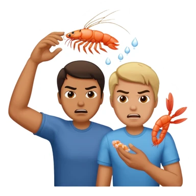 Make one of a man throwing shrimp at another guy angrily sticker
