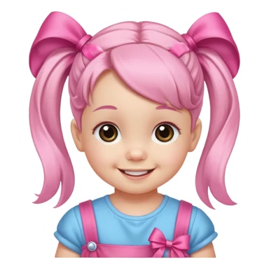a baby girl with two ponytails and pink ribbons sticker