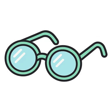 stylish eyeglasses for vision with diopters, oval frame, side view, vector look with shadows and glare, detailed shading, thin clean outlines, pastel palette, Japanese pop art, sticker look, highly detailed, transparent background sticker