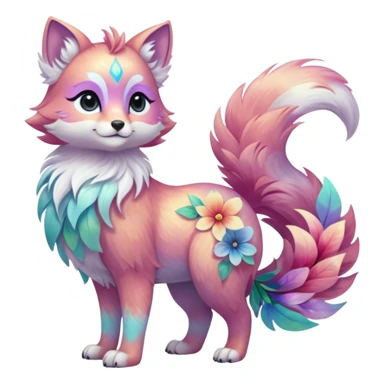 Multicolored sparkly pastel iridescent light pale cute adorable pretty cool elegant realistic floral exotic Falvie-Fionbri-fursona, full body sticker