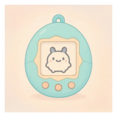 tamagotchi digital pet, cute, simple, pastel colors, minimal background sticker