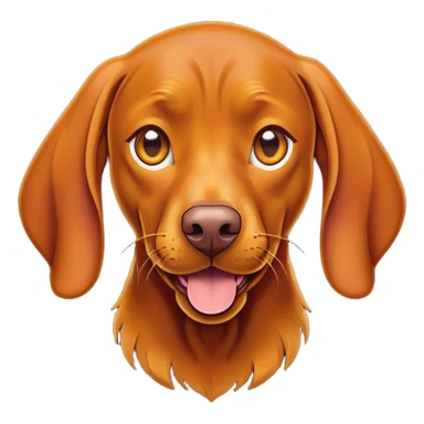 Cinematic Comical Vizsla Portrait Emoji, Head tilted dramatically with an exaggeratedly amused expression, featuring a striking rust and gold Fur with bold accents, wide, expressive amber eyes filled with playful disbelief, Simplified yet hilariously expressive features, highly detailed, glowing with a slightly sassy glow, high shine, dramatic yet playful, stylized with an air of cheeky mischief, bright and endearing, soft glowing outline, capturing the essence of a spirited and over-the-top companion, so meme-worthy it feels like it could side-eye its way into internet fame instantly! sticker