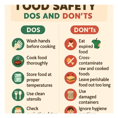make a detail poster with title of "food safety dos and dont" sticker