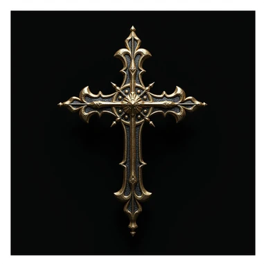 realistic gothic cross, gold and black, photorealistic style sticker