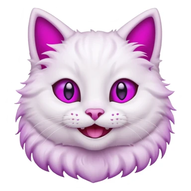 White cat smiling with teeth showing, pink inner ears, magenta purple eyes sticker
