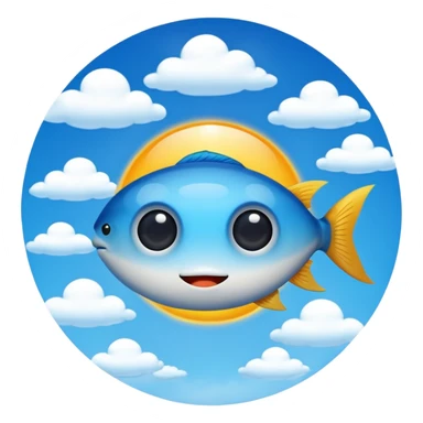 blue sky with a sun and clouds, fish eye lens effect sticker