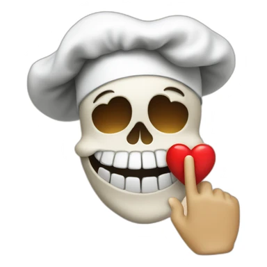 skull with chef hat making kissy face with heart and ok finger sign sticker