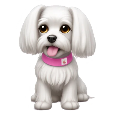 small dog maltese lapdog with long ears and tail with pink elastic band on head sticker