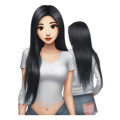 girl, long black hair, kpop idol, standing, beautiful girl, very hot girl, russian american sticker
