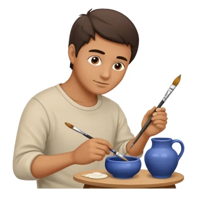 A Man Painting Pottery With A Brush sticker