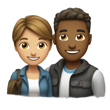 un hombre joven abrasando auna mujer ermosa y joven, todos felices sticker