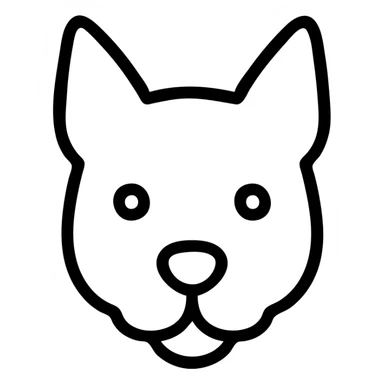 simple black and white outline of a dog's head, pointed ears, round snout, big round eyes, minimalist and cute cartoon style sticker