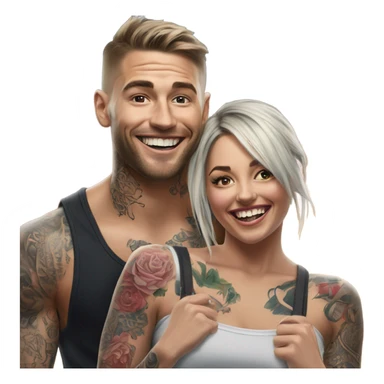 Hyper Realistic beautiful woman getting a piggy back off a handsome tattooed man laughing  sticker