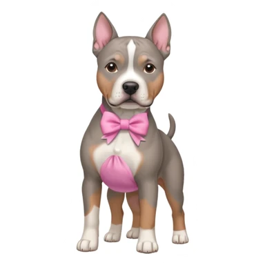 Gray amstaff with a pink bow sticker