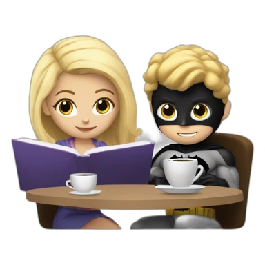 The blonde girl and the batman are studying with coffee sticker