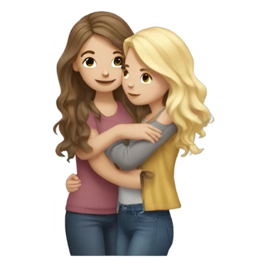 Realistic brown hair girl hugs blonde best friend  sticker