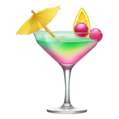 Bluish green cocktail with pink and yellow sticker