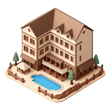 Isometric exterior brown and beige Zion National parks hotel lodge, dollhouse style 3D realistic  sticker