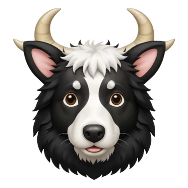 A black and white border collie has a cow's horns. sticker