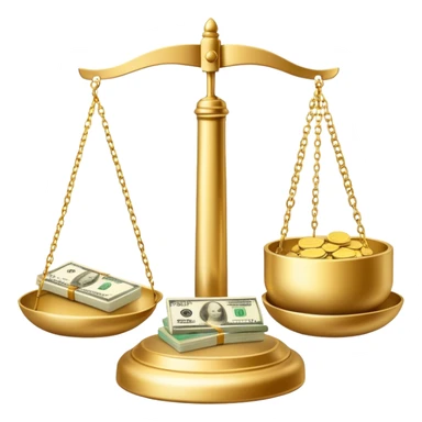 gold scale with dollars on one side and beauty products on the other sticker