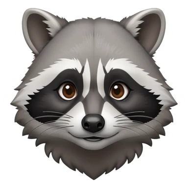 Cinematic-Noble-Raccoon-Portrait-Emoji – Poised and confident, with a sturdy build and a beautifully textured fur of silver-grey accented by dark black facial markings, deep-set, intelligent brown eyes, simplified yet sharp and sophisticated zoom out to show shoulders sticker