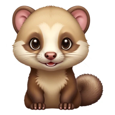 Cinematic Cute sable ferret Portrait Emoji, Head tilted playfully, with an elongated, flexible body and a characteristically curious expression, featuring a short, pointed snout, bright, sparkling eyes, and soft fur in warm brown and cream tones, Simplified yet irresistibly adorable features, highly detailed, glowing with a warm, friendly glow, high shine, affectionate and lively, stylized with a touch of whimsical mischief, soft glowing outline, capturing the essence of a fun-loving and mischievous sable ferret that feels like it could scamper straight into your heart! sticker