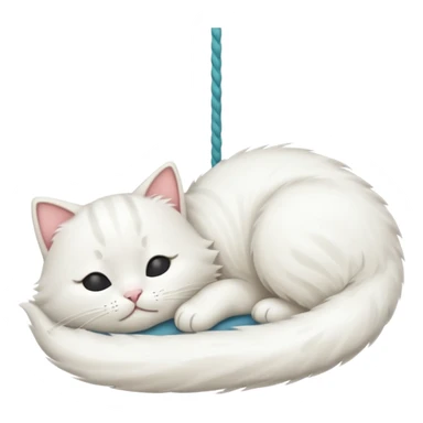 emoji of white napping cat with a tail hanging down sticker