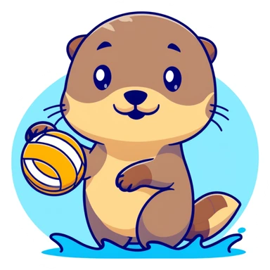 cute otter in water holding a volleyball with both paws sticker